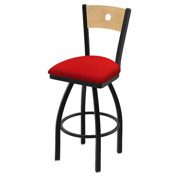 25" Swivel Counter Stool, Black Wrinkle, Nat Back, Canter Red Seat